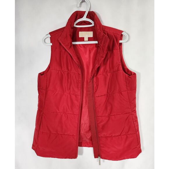 Michael Kors MK Red Full Zip Quilted Puffer Vest, Sleeveless, Pockets, Women's M - Picture 2 of 9